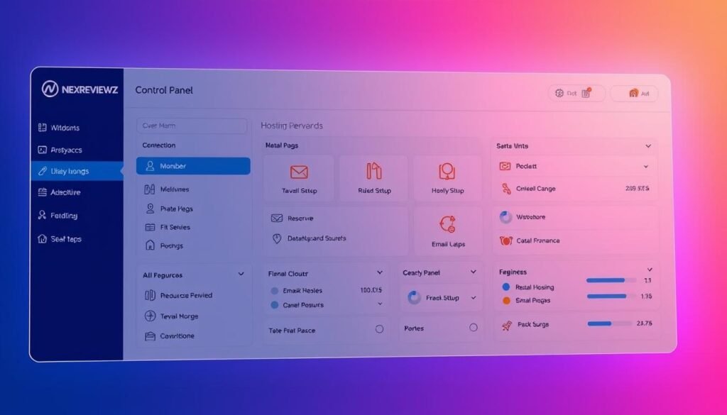 A clean, intuitive control panel with a sleek, modern design. The NexReviewZ hPanel features a well-organized dashboard, providing easy access to essential hosting management tools. Soft lighting illuminates the interface, creating a calming, professional atmosphere. Large, clearly labeled icons guide users through tasks like website creation, email setup, and resource monitoring. A centralized search bar and contextual help prompts facilitate a seamless user experience. The panel's responsive layout adapts flawlessly to various devices, ensuring ease of use for small business owners on the go. A clean, intuitive control panel with a sleek, modern design. The NexReviewZ hPanel features a well-organized dashboard, providing easy access to essential hosting management tools. Soft lighting illuminates the interface, creating a calming, professional atmosphere. Large, clearly labeled icons guide users through tasks like website creation, email setup, and resource monitoring. A centralized search bar and contextual help prompts facilitate a seamless user experience. The panel's responsive layout adapts flawlessly to various devices, ensuring ease of use for small business owners on the go.