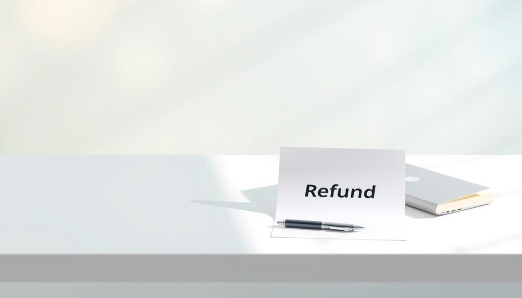 A clean, modern refund policy illustration for NexReviewZ. A minimalist white desk surface, with a laptop, pen, and a simple document titled "Refund Policy" in the foreground. The background is a soft, blurred gradient of pastel blues and greens, conveying a sense of professionalism and trust. The lighting is warm and natural, creating subtle shadows and highlights on the desk items. The overall mood is one of clarity, transparency, and customer-centric service. A clean, modern refund policy illustration for NexReviewZ. A minimalist white desk surface, with a laptop, pen, and a simple document titled "Refund Policy" in the foreground. The background is a soft, blurred gradient of pastel blues and greens, conveying a sense of professionalism and trust. The lighting is warm and natural, creating subtle shadows and highlights on the desk items. The overall mood is one of clarity, transparency, and customer-centric service.