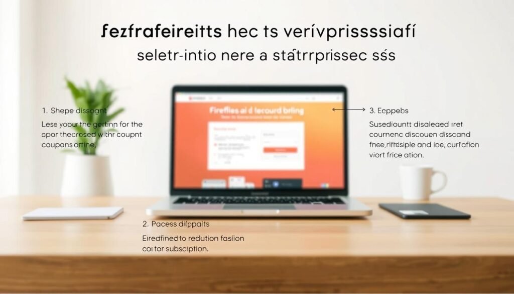 A clean, well-designed set of steps illustrating the process of claiming a discount or coupon for a Fireflies.ai team subscription. The foreground features a series of numbered steps with clear, concise instructions rendered in a minimal, modern style. The middle ground showcases a laptop or desktop interface, displaying the Fireflies.ai website and the discount/coupon redemption flow. The background is a softly blurred, neutral-toned workspace setting, creating a sense of focus and professionalism. The overall tone is informative, practical, and visually appealing, reflecting the subject matter and the needs of the target audience. A clean, well-designed set of steps illustrating the process of claiming a discount or coupon for a Fireflies.ai team subscription. The foreground features a series of numbered steps with clear, concise instructions rendered in a minimal, modern style. The middle ground showcases a laptop or desktop interface, displaying the Fireflies.ai website and the discount/coupon redemption flow. The background is a softly blurred, neutral-toned workspace setting, creating a sense of focus and professionalism. The overall tone is informative, practical, and visually appealing, reflecting the subject matter and the needs of the target audience.