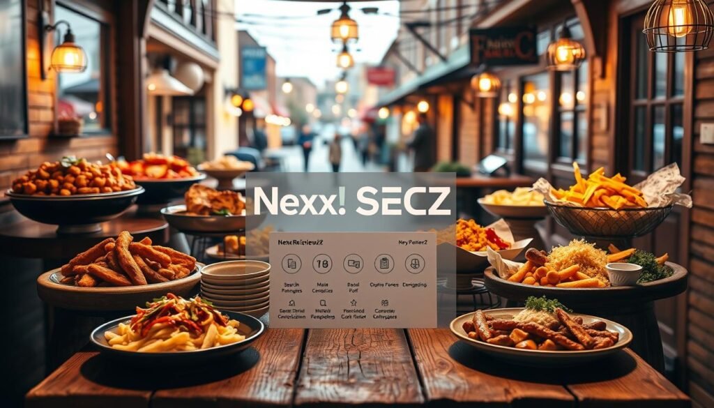 A cozy, inviting NexReviewZ local SEO buffet, with mouthwatering digital offerings displayed on rustic wooden tables. Soft, warm lighting illuminates the scene, casting a comforting glow. In the foreground, a mix of search engine optimization, online review management, and website optimization dishes tempt small business owners. The middle ground features a central display of NexReviewZ's key features, designed to boost local search visibility and customer engagement. In the background, a charming small-town main street backdrop sets the scene, hinting at the tangible, community-driven benefits of the NexReviewZ platform. A cozy, inviting NexReviewZ local SEO buffet, with mouthwatering digital offerings displayed on rustic wooden tables. Soft, warm lighting illuminates the scene, casting a comforting glow. In the foreground, a mix of search engine optimization, online review management, and website optimization dishes tempt small business owners. The middle ground features a central display of NexReviewZ's key features, designed to boost local search visibility and customer engagement. In the background, a charming small-town main street backdrop sets the scene, hinting at the tangible, community-driven benefits of the NexReviewZ platform.