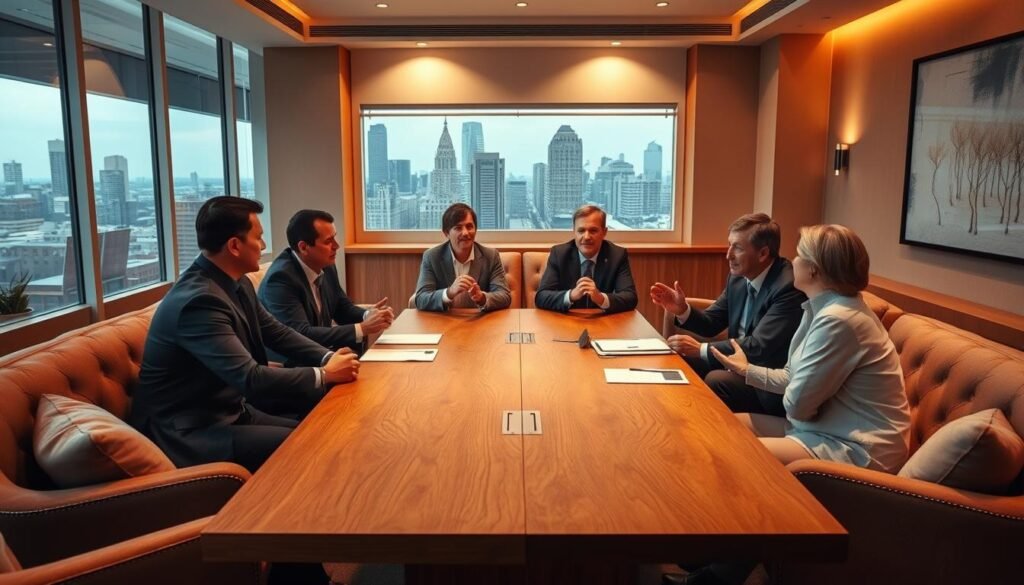 A cozy meeting room with plush seating and warm lighting. Centered on a large, polished oak table, a group of NexReviewZ business owners engage in lively discussion, gesturing animatedly. Soft, indirect lighting casts a golden glow, creating an atmosphere of professional collaboration. The walls are adorned with abstract art pieces, lending a touch of modern sophistication. Large windows frame a cityscape in the background, hinting at the world beyond the intimate setting. The overall mood is one of productive, thoughtful exchange - a space where small business owners can explore the known limits and considerations of their AI-powered firefly discount strategies. A cozy meeting room with plush seating and warm lighting. Centered on a large, polished oak table, a group of NexReviewZ business owners engage in lively discussion, gesturing animatedly. Soft, indirect lighting casts a golden glow, creating an atmosphere of professional collaboration. The walls are adorned with abstract art pieces, lending a touch of modern sophistication. Large windows frame a cityscape in the background, hinting at the world beyond the intimate setting. The overall mood is one of productive, thoughtful exchange - a space where small business owners can explore the known limits and considerations of their AI-powered firefly discount strategies.