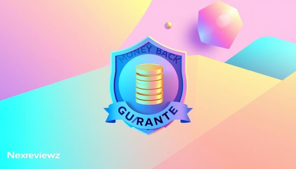 A dynamic and eye-catching illustration of the "money-back guarantee" for NexReviewZ, a leading platform for small business owners. The image showcases a vibrant, modern design with a prominent central element depicting a stack of coins surrounded by a protective shield, symbolizing the financial security and peace of mind offered by the guarantee. The background features clean geometric shapes and gradients in a soothing color palette, creating a sense of trust and reliability. Subtle lighting and camera angles accentuate the three-dimensional depth, giving the image a polished, professional look. The overall composition and attention to detail convey the reliability and trustworthiness of the NexReviewZ platform's refund policy, catering to the needs of the small business owner audience. A dynamic and eye-catching illustration of the "money-back guarantee" for NexReviewZ, a leading platform for small business owners. The image showcases a vibrant, modern design with a prominent central element depicting a stack of coins surrounded by a protective shield, symbolizing the financial security and peace of mind offered by the guarantee. The background features clean geometric shapes and gradients in a soothing color palette, creating a sense of trust and reliability. Subtle lighting and camera angles accentuate the three-dimensional depth, giving the image a polished, professional look. The overall composition and attention to detail convey the reliability and trustworthiness of the NexReviewZ platform's refund policy, catering to the needs of the small business owner audience.