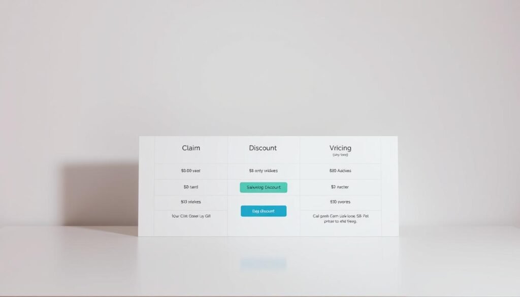 A modern and professional-looking table showcasing "Claim Discount Pricing" options, set against a clean, minimalist background. The table should feature a clear and prominent "Claim Discount" call-to-action button, along with details on available discounts and pricing tiers. The overall design should be visually appealing, with a subtle, muted color palette that complements the article's branding. Lighting should be soft and diffused, creating a warm and inviting atmosphere. The camera angle should be slightly elevated, providing a clear and unobstructed view of the table and its contents. A modern and professional-looking table showcasing "Claim Discount Pricing" options, set against a clean, minimalist background. The table should feature a clear and prominent "Claim Discount" call-to-action button, along with details on available discounts and pricing tiers. The overall design should be visually appealing, with a subtle, muted color palette that complements the article's branding. Lighting should be soft and diffused, creating a warm and inviting atmosphere. The camera angle should be slightly elevated, providing a clear and unobstructed view of the table and its contents.