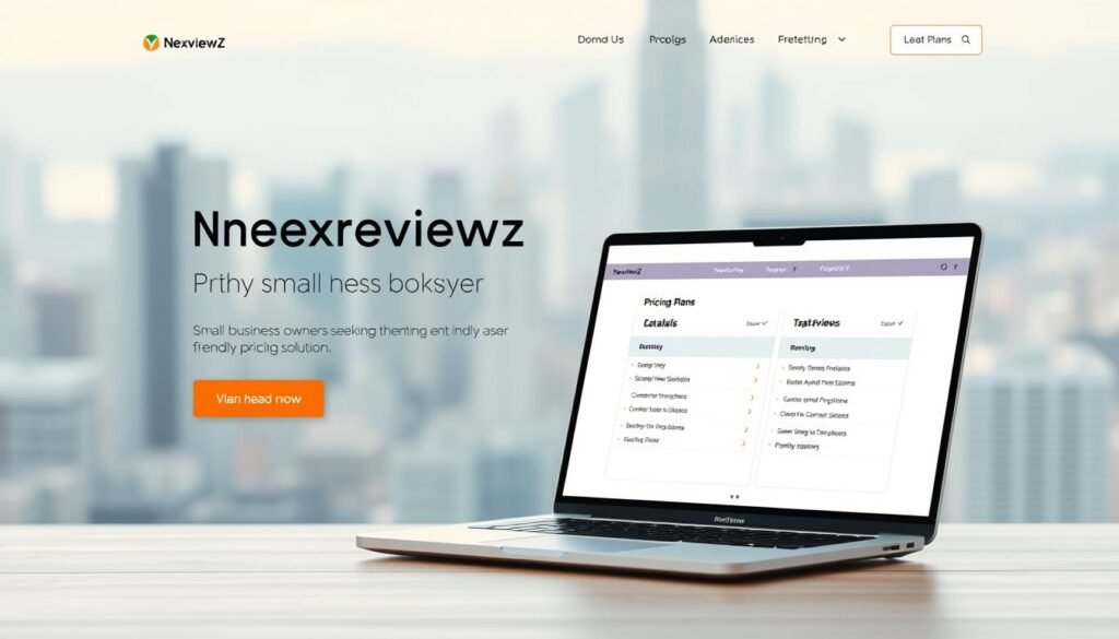 A modern landing page with a clean, minimalist design. In the foreground, a sleek laptop showcases the NexReviewZ pricing plan, its details presented in a clear, organized layout. The middle ground features a minimal hero section with a bold, attention-grabbing headline and a simple call-to-action button. In the background, a serene, blurred cityscape creates a sense of professionalism and sophistication. The lighting is soft and even, with a subtle vignette effect. The overall mood is one of efficiency, clarity, and trust, aimed at small business owners seeking a reliable and user-friendly pricing solution. A modern landing page with a clean, minimalist design. In the foreground, a sleek laptop showcases the NexReviewZ pricing plan, its details presented in a clear, organized layout. The middle ground features a minimal hero section with a bold, attention-grabbing headline and a simple call-to-action button. In the background, a serene, blurred cityscape creates a sense of professionalism and sophistication. The lighting is soft and even, with a subtle vignette effect. The overall mood is one of efficiency, clarity, and trust, aimed at small business owners seeking a reliable and user-friendly pricing solution.