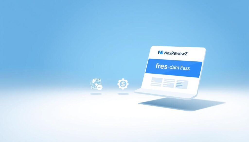 A modern, minimalist illustration showcasing the key features of "free domain" that benefit small businesses. In the foreground, a sleek, professional-looking website with the NexReviewZ brand prominently displayed. The website is floating on a clean, white background, casting a subtle shadow. In the middle ground, three distinctive icons representing the three key features: a globe for global accessibility, a dollar sign for cost savings, and a gear for easy management. The background features a soft, gradient backdrop in shades of blue, evoking a sense of trust and reliability. The overall mood is one of simplicity, professionalism, and the empowerment of small businesses. A modern, minimalist illustration showcasing the key features of "free domain" that benefit small businesses. In the foreground, a sleek, professional-looking website with the NexReviewZ brand prominently displayed. The website is floating on a clean, white background, casting a subtle shadow. In the middle ground, three distinctive icons representing the three key features: a globe for global accessibility, a dollar sign for cost savings, and a gear for easy management. The background features a soft, gradient backdrop in shades of blue, evoking a sense of trust and reliability. The overall mood is one of simplicity, professionalism, and the empowerment of small businesses.