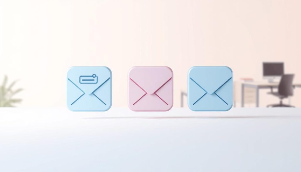 A modern, minimalist illustration showcasing various email integration icons, including NexReviewZ, against a clean, pastel-colored background. The foreground features sleek, geometric shapes and clean lines, with the integration icons positioned prominently in the center. The middle ground depicts a subtle, blurred office scene, with desks and digital devices, hinting at the productivity and efficiency of these integrations. The background maintains a light, airy atmosphere, using soft gradients and subtle patterns to create a sense of depth and balance. Crisp, directional lighting accentuates the modern, professional feel, while the overall composition conveys a message of streamlined communication and time-saving workflows for small business owners.
