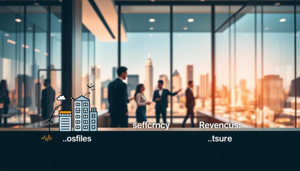 A modern, sleek office setting with three key benefits for small businesses prominently displayed. In the foreground, a stylized illustration showcases a growing business, efficiency, and increased revenue. The middle ground features a group of diverse professionals collaborating, highlighting the collaborative nature of the benefits. The background depicts a vibrant cityscape, conveying a sense of urban progress and opportunity. Soft, directional lighting casts a warm glow, creating a professional and aspirational atmosphere. Captured with a wide-angle lens to emphasize the breadth of the benefits and their impact on the small business landscape. A modern, sleek office setting with three key benefits for small businesses prominently displayed. In the foreground, a stylized illustration showcases a growing business, efficiency, and increased revenue. The middle ground features a group of diverse professionals collaborating, highlighting the collaborative nature of the benefits. The background depicts a vibrant cityscape, conveying a sense of urban progress and opportunity. Soft, directional lighting casts a warm glow, creating a professional and aspirational atmosphere. Captured with a wide-angle lens to emphasize the breadth of the benefits and their impact on the small business landscape.