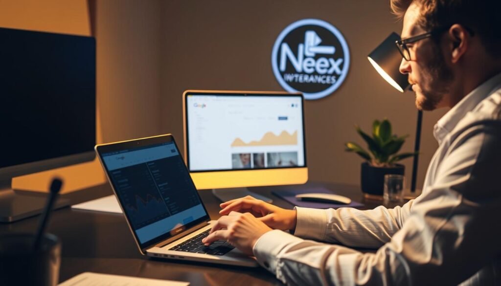 A professional SEO expert sits at a desk, meticulously analyzing website analytics displayed on a laptop screen. The lighting is warm and focused, creating a contemplative atmosphere. In the background, a NexReviewZ logo is subtly visible, suggesting the subject's expertise in SEO trials and experiences. The scene conveys a sense of diligence, attention to detail, and a commitment to understanding the intricacies of driving online visibility and growth for small businesses. A professional SEO expert sits at a desk, meticulously analyzing website analytics displayed on a laptop screen. The lighting is warm and focused, creating a contemplative atmosphere. In the background, a NexReviewZ logo is subtly visible, suggesting the subject's expertise in SEO trials and experiences. The scene conveys a sense of diligence, attention to detail, and a commitment to understanding the intricacies of driving online visibility and growth for small businesses.