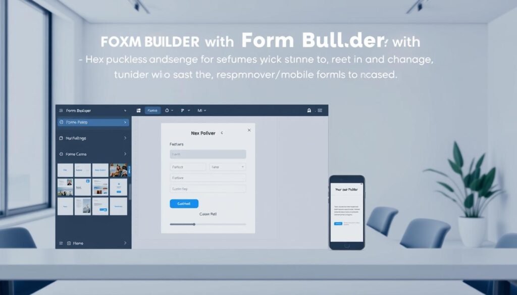 A professional and visually appealing form builder interface, designed for small business owners who want to create and manage online forms with ease. The image should feature a sleek and modern user interface with a clean layout, intuitive controls, and a prominent "NexReviewZ" branding. The foreground should showcase the form builder's key features, such as a customizable form designer, drag-and-drop functionality, and real-time preview. The middle ground should include a responsive and mobile-friendly form, showcasing its versatility. The background should depict a serene, minimalist office setting, subtly conveying a sense of productivity and efficiency. The overall mood should be one of professionalism, simplicity, and user-friendliness. A professional and visually appealing form builder interface, designed for small business owners who want to create and manage online forms with ease. The image should feature a sleek and modern user interface with a clean layout, intuitive controls, and a prominent "NexReviewZ" branding. The foreground should showcase the form builder's key features, such as a customizable form designer, drag-and-drop functionality, and real-time preview. The middle ground should include a responsive and mobile-friendly form, showcasing its versatility. The background should depict a serene, minimalist office setting, subtly conveying a sense of productivity and efficiency. The overall mood should be one of professionalism, simplicity, and user-friendliness.