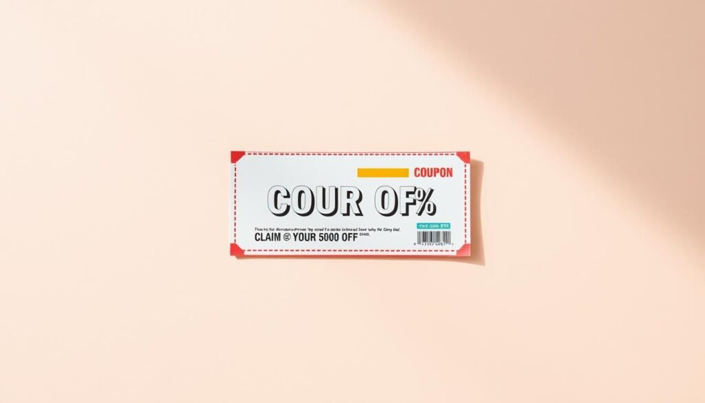 A prominently displayed coupon on a soft, neutral-colored background, with a modern, minimalist aesthetic. The coupon features a bold, clean typeface, highlighting the discounted price or percentage off. Subtle yet vibrant accent colors add visual interest, drawing the viewer's attention. The composition is balanced, with the coupon positioned centrally and surrounded by ample negative space, creating a sense of simplicity and focus. Soft, directional lighting from the top-left casts gentle shadows, adding depth and dimensionality. The overall mood is one of professionalism, accessibility, and a clear call-to-action for the viewer to claim their discount. A prominently displayed coupon on a soft, neutral-colored background, with a modern, minimalist aesthetic. The coupon features a bold, clean typeface, highlighting the discounted price or percentage off. Subtle yet vibrant accent colors add visual interest, drawing the viewer's attention. The composition is balanced, with the coupon positioned centrally and surrounded by ample negative space, creating a sense of simplicity and focus. Soft, directional lighting from the top-left casts gentle shadows, adding depth and dimensionality. The overall mood is one of professionalism, accessibility, and a clear call-to-action for the viewer to claim their discount.
