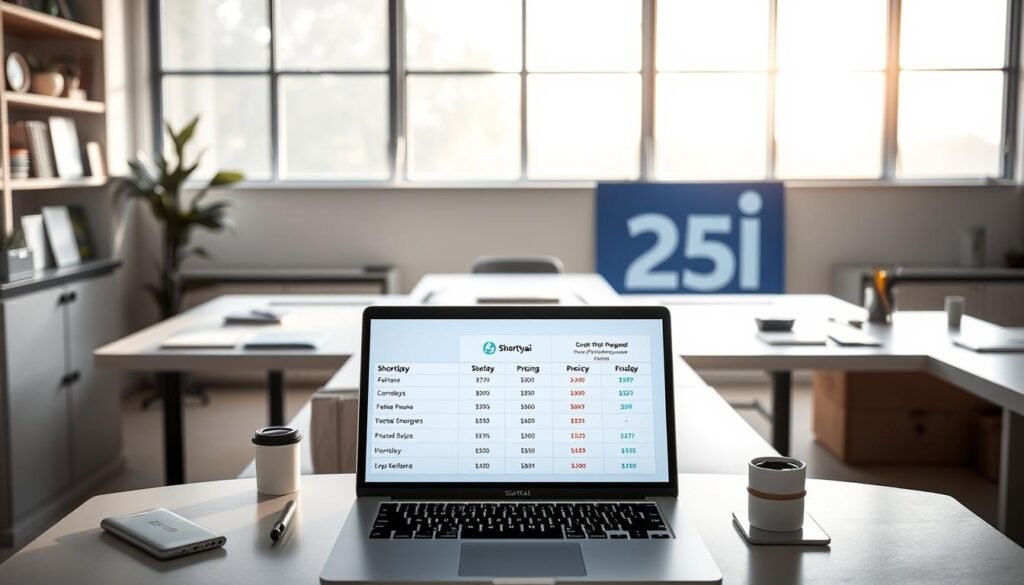 A serene workspace with an expansive table showcasing ShortlyAI and its competitors' offerings for bloggers. Soft natural light filters through panoramic windows, illuminating the modern, minimalist design. In the foreground, a laptop displays a pricing comparison table, inviting the viewer to explore the options. Surrounding the table, high-quality office supplies and a well-organized workspace create a sense of professionalism and productivity. In the background, a stylized illustration of the article's subject matter, "shortlyai pricing for bloggers 2025", provides visual context. The overall atmosphere conveys an authoritative, yet approachable tone suitable for a informative, affiliate-driven article. A serene workspace with an expansive table showcasing ShortlyAI and its competitors' offerings for bloggers. Soft natural light filters through panoramic windows, illuminating the modern, minimalist design. In the foreground, a laptop displays a pricing comparison table, inviting the viewer to explore the options. Surrounding the table, high-quality office supplies and a well-organized workspace create a sense of professionalism and productivity. In the background, a stylized illustration of the article's subject matter, "shortlyai pricing for bloggers 2025", provides visual context. The overall atmosphere conveys an authoritative, yet approachable tone suitable for a informative, affiliate-driven article.