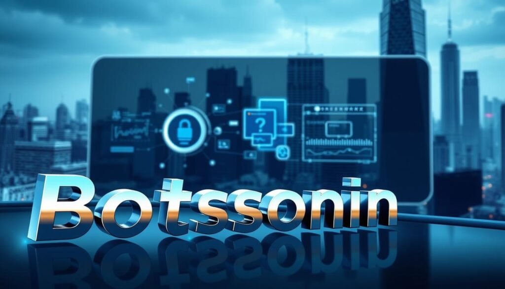 A sleek, cutting-edge illustration showcasing the NexReviewZ AI-powered "Botsonic" review platform. In the foreground, a stylized, metallic Botsonic logo commands attention, its crisp edges and futuristic design conveying a sense of technological prowess. The middle ground features a series of dynamic visual elements, including holographic data visualizations, smooth gradients, and subtle highlights, all of which seamlessly blend to create an immersive, high-tech atmosphere. The background subtly depicts a cityscape, its skyscrapers and infrastructure suggesting the platform's versatility and broad reach. The overall scene is bathed in a cool, sophisticated color palette, with strategic use of light and shadow to accentuate the product's advanced capabilities and appeal to small business owners seeking a cutting-edge AI solution.