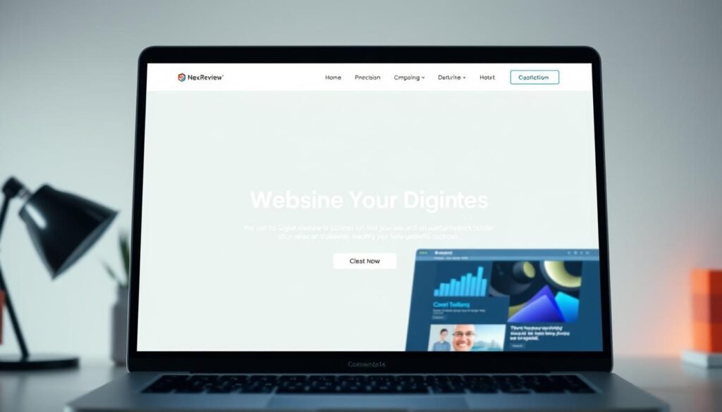 A sleek, modern website builder for small business owners, crafted with precision and ease of use in mind. Featuring a clean, minimalist interface, intuitive drag-and-drop tools, and a selection of professionally designed templates. Powered by the NexReviewZ AI engine, this website builder offers a seamless experience, allowing you to create a stunning online presence with effortless customization options. Soft, diffused lighting illuminates the workspace, while a subtle depth of field draws the eye to the central design elements. The overall atmosphere exudes a sense of productivity and creativity, perfect for those seeking to establish their brand's digital footprint.