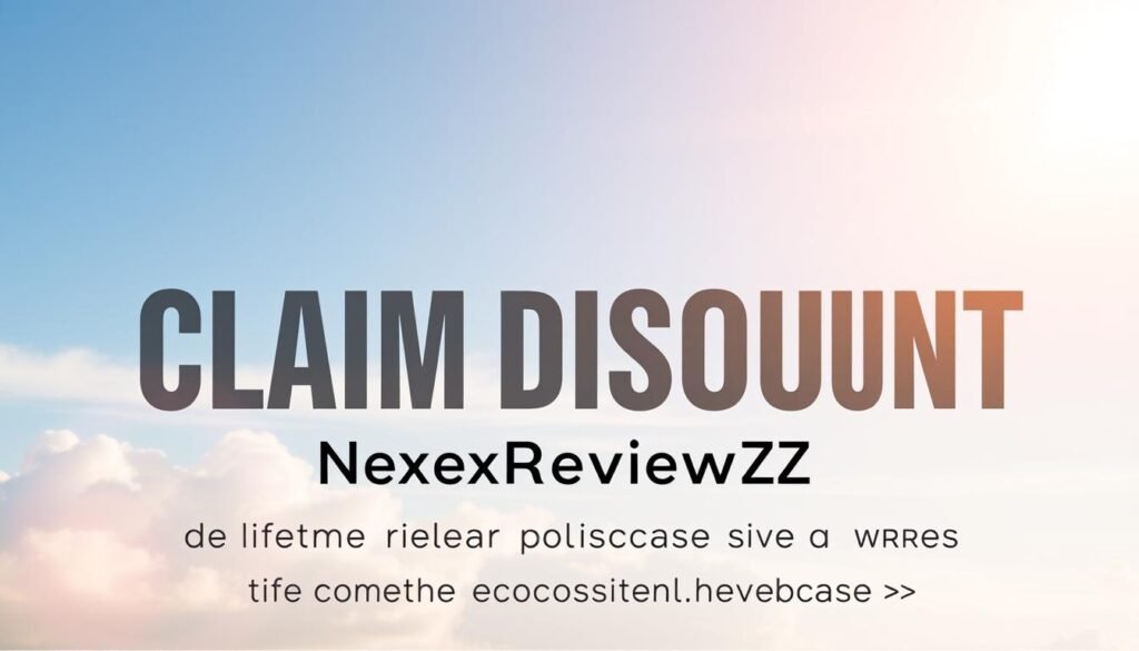 A striking NexReviewZ discount banner set against a bright, clean backdrop. The foreground features a prominently displayed "CLAIM DISCOUNT" message in a bold, eye-catching font. The middle ground showcases a sleek, modern design with clean lines and a minimalist aesthetic, hinting at the premium quality of the NexReviewZ brand. The background is a soft, gradient-filled sky, creating a sense of openness and inviting the viewer to take advantage of the exclusive offer. Warm, directional lighting illuminates the scene, adding depth and dimension to the overall composition. The image conveys a sense of professionalism, opportunity, and the value of the NexReviewZ lifetime offer to small business owners.