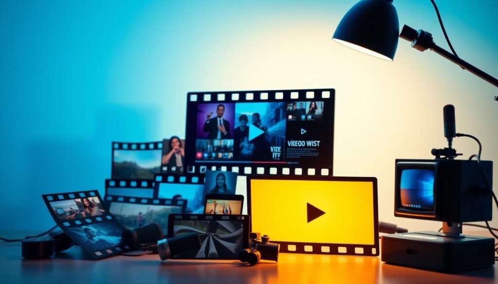 A vibrant, high-resolution image of a collection of digital video clips and social media content creation tools, set against a modern, minimalist backdrop. The clips are arranged in a dynamic, overlapping composition, showcasing a range of multimedia assets such as video footage, graphics, and interactive elements. The lighting is clean and directional, casting subtle shadows and highlights that accentuate the depth and dimensionality of the scene. The overall atmosphere is professional, inviting, and tailored to the needs of podcasters and content creators, aligning with the article's subject and section title.