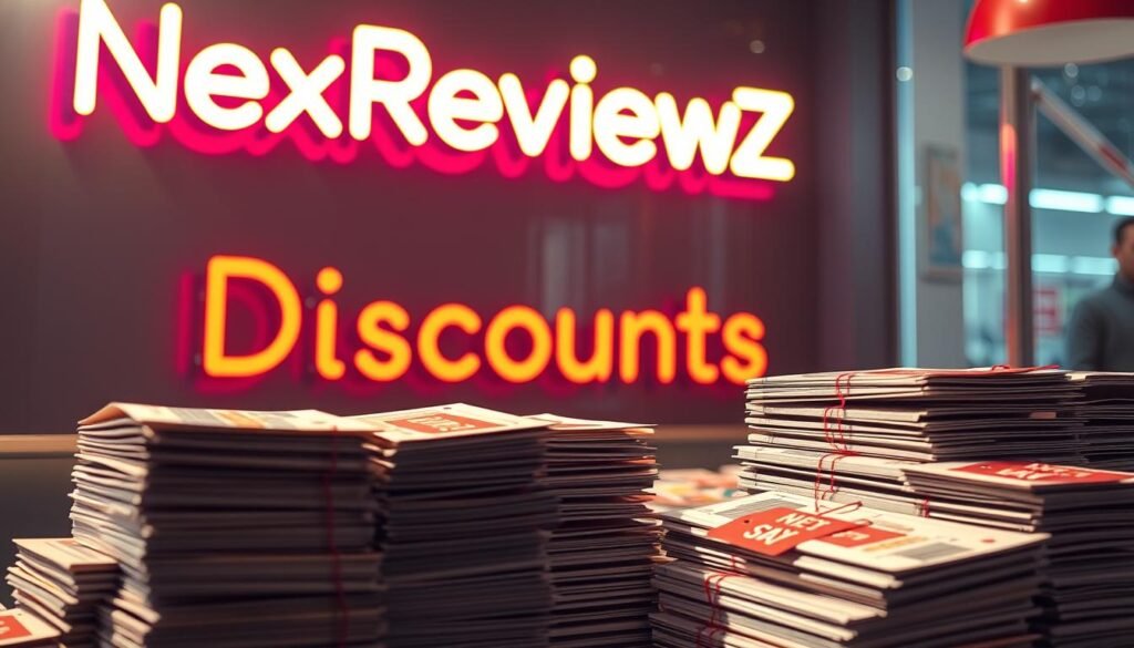 A vibrant neon sign flashes "NexReviewZ Discounts" against a sleek, modern backdrop. Stacks of colorful coupons and price tags adorn the foreground, casting long shadows and creating a sense of depth. The lighting is soft and diffused, creating a warm, inviting atmosphere. The image conveys a sense of excitement and opportunity, perfect for small business owners looking to save on their ClosersCopy AI purchases. The overall composition is balanced and visually striking, drawing the viewer's attention to the key elements of the scene. A vibrant neon sign flashes "NexReviewZ Discounts" against a sleek, modern backdrop. Stacks of colorful coupons and price tags adorn the foreground, casting long shadows and creating a sense of depth. The lighting is soft and diffused, creating a warm, inviting atmosphere. The image conveys a sense of excitement and opportunity, perfect for small business owners looking to save on their ClosersCopy AI purchases. The overall composition is balanced and visually striking, drawing the viewer's attention to the key elements of the scene.