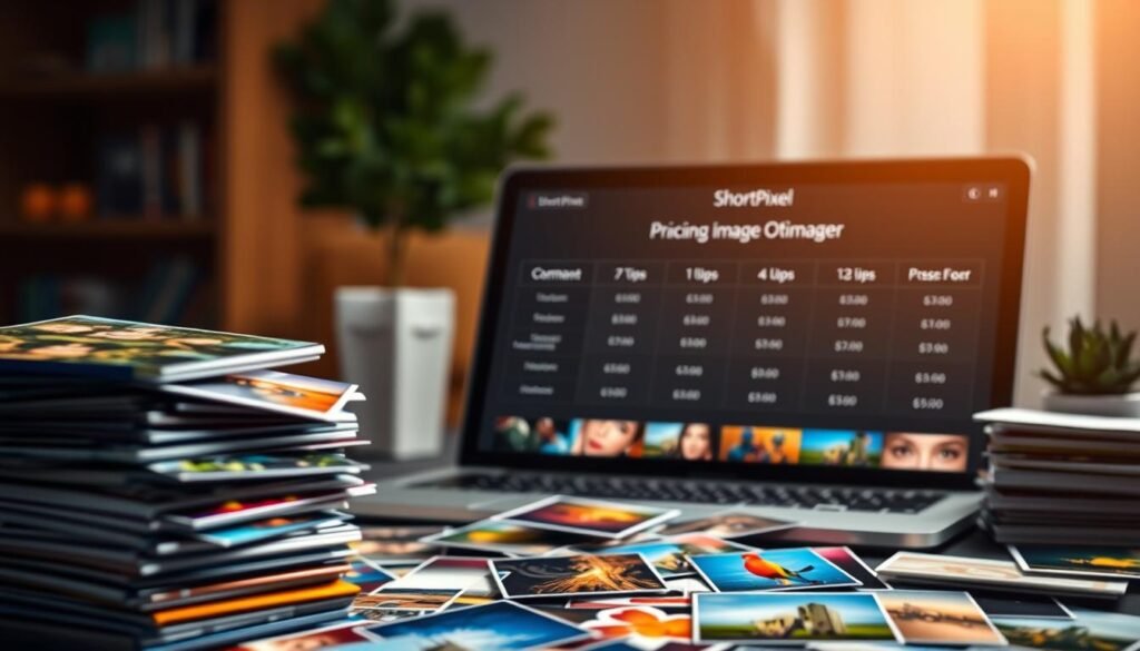 A vibrant still life depicting an array of high-quality digital image files. In the foreground, a stack of colorful image thumbnails, each one a testament to the power of image optimization. In the middle ground, a laptop screen displays a pricing comparison table for ShortPixel, a prominent WordPress image optimizer. The background is filled with a soft, diffused light, creating a sense of warmth and professionalism. The overall atmosphere conveys the importance of optimizing images for small business websites, showcasing the seamless integration of ShortPixel's adaptive images and the impact it can have on website performance and user experience. A vibrant still life depicting an array of high-quality digital image files. In the foreground, a stack of colorful image thumbnails, each one a testament to the power of image optimization. In the middle ground, a laptop screen displays a pricing comparison table for ShortPixel, a prominent WordPress image optimizer. The background is filled with a soft, diffused light, creating a sense of warmth and professionalism. The overall atmosphere conveys the importance of optimizing images for small business websites, showcasing the seamless integration of ShortPixel's adaptive images and the impact it can have on website performance and user experience.