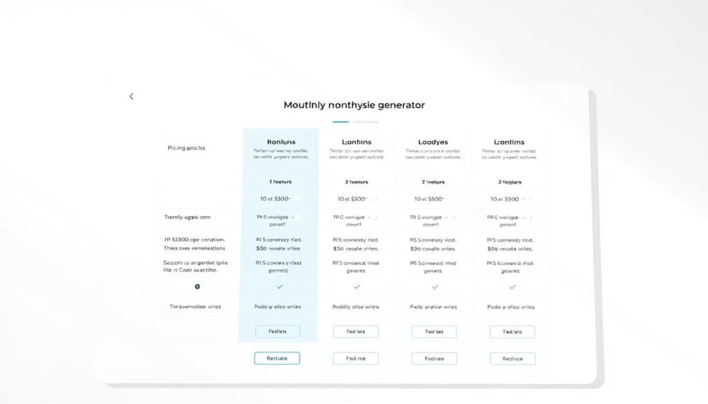A well-organized monthly plans generator, meticulously rendered with a clean, minimalist aesthetic. A crisp, high-resolution interface displays a clear breakdown of pricing tiers, featuring intuitive controls and informative tooltips. The layout is balanced, with ample white space and a subtle color palette that evokes professionalism and trustworthiness. Soft, directional lighting from the top left casts gentle shadows, accentuating the depth and dimensionality of the design elements. The camera angle is slightly elevated, providing an engaging and accessible perspective. Overall, the image conveys a sense of utility, clarity, and sophisticated simplicity, perfectly suited to illustrate the "Breakdown of monthly plans for Textero" section of the article.