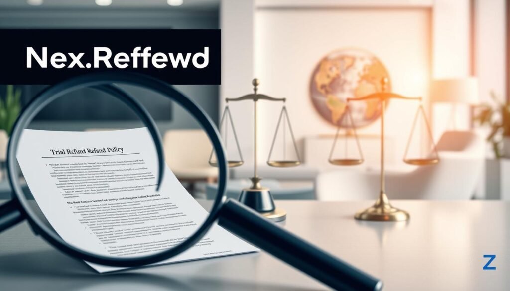 An abstract illustration depicting a "trial, refund, and money-back policy" for the NexReviewZ brand. In the foreground, a magnifying glass examines a document with legal terms and conditions. The middle ground features a balance scale, symbolizing the fair evaluation of the policy. In the background, a modern office setting with sleek furniture and decor creates a professional atmosphere. The lighting is soft and warm, conveying a sense of trust and transparency. The overall composition suggests a well-thought-out, customer-centric approach to the NexReviewZ refund policy. An abstract illustration depicting a "trial, refund, and money-back policy" for the NexReviewZ brand. In the foreground, a magnifying glass examines a document with legal terms and conditions. The middle ground features a balance scale, symbolizing the fair evaluation of the policy. In the background, a modern office setting with sleek furniture and decor creates a professional atmosphere. The lighting is soft and warm, conveying a sense of trust and transparency. The overall composition suggests a well-thought-out, customer-centric approach to the NexReviewZ refund policy.