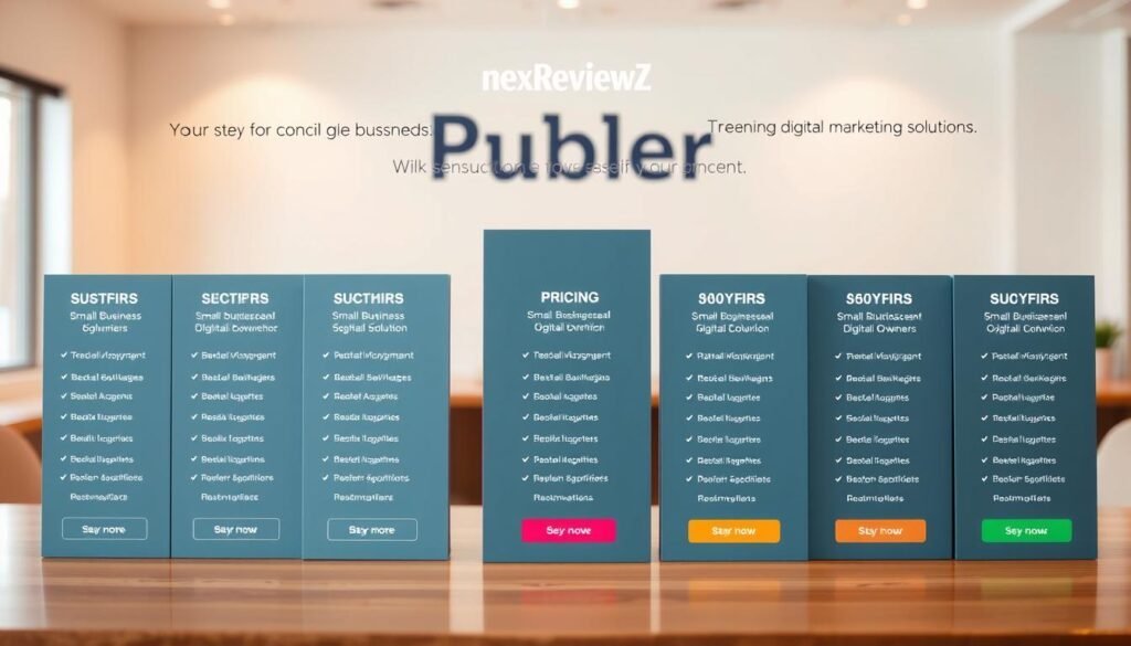 Publer pricing plans, showcasing various subscription tiers designed for small business owners seeking digital marketing solutions. Presented in a clean, modern layout with a warm, inviting atmosphere. The foreground features a sleek grid of pricing options, each with clear details on features and costs. The middle ground showcases the "NexReviewZ" brand prominently, conveying a sense of professionalism and reliability. The background is softly blurred, allowing the pricing information to take center stage. The lighting is natural and evenly distributed, creating a sense of clarity and approachability. The overall composition aims to guide the viewer through the pricing options, highlighting key details that small business owners would find valuable when considering their Publer subscription. Publer pricing plans, showcasing various subscription tiers designed for small business owners seeking digital marketing solutions. Presented in a clean, modern layout with a warm, inviting atmosphere. The foreground features a sleek grid of pricing options, each with clear details on features and costs. The middle ground showcases the "NexReviewZ" brand prominently, conveying a sense of professionalism and reliability. The background is softly blurred, allowing the pricing information to take center stage. The lighting is natural and evenly distributed, creating a sense of clarity and approachability. The overall composition aims to guide the viewer through the pricing options, highlighting key details that small business owners would find valuable when considering their Publer subscription.