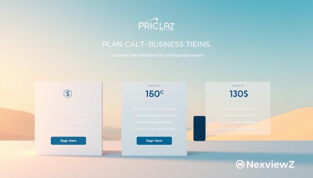 Sleek and modern pricing tiers for NexReviewZ, showcasing distinct plans tailored for small business owners. A minimalist design with clean lines and a cool color palette, emphasizing value and accessibility. The foreground features three distinct pricing boxes, each with a unique icon and visual cue. The middle ground depicts professional office equipment, laptop, and a smartphone, hinting at the digital nature of the product. The background is a soft, gradient-based landscape, creating depth and a sense of professionalism. Subtle NexReviewZ branding elements are seamlessly integrated, lending an air of trustworthiness. Warm lighting from the side illuminates the scene, accentuating the premium feel of the offering. Sleek and modern pricing tiers for NexReviewZ, showcasing distinct plans tailored for small business owners. A minimalist design with clean lines and a cool color palette, emphasizing value and accessibility. The foreground features three distinct pricing boxes, each with a unique icon and visual cue. The middle ground depicts professional office equipment, laptop, and a smartphone, hinting at the digital nature of the product. The background is a soft, gradient-based landscape, creating depth and a sense of professionalism. Subtle NexReviewZ branding elements are seamlessly integrated, lending an air of trustworthiness. Warm lighting from the side illuminates the scene, accentuating the premium feel of the offering.