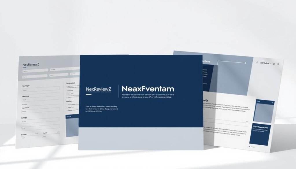 Three small-business templates with a modern, minimalist style. Neatly organized forms and clean layouts in shades of grey and navy blue, featuring the NexReviewZ logo. Soft, natural lighting creates a professional, trustworthy atmosphere. Geometric patterns and subtle textures add depth and visual interest. Angled perspectives showcase the responsiveness and adaptability of these versatile templates, perfect for small business owners who want a polished, streamlined digital presence. Three small-business templates with a modern, minimalist style. Neatly organized forms and clean layouts in shades of grey and navy blue, featuring the NexReviewZ logo. Soft, natural lighting creates a professional, trustworthy atmosphere. Geometric patterns and subtle textures add depth and visual interest. Angled perspectives showcase the responsiveness and adaptability of these versatile templates, perfect for small business owners who want a polished, streamlined digital presence.